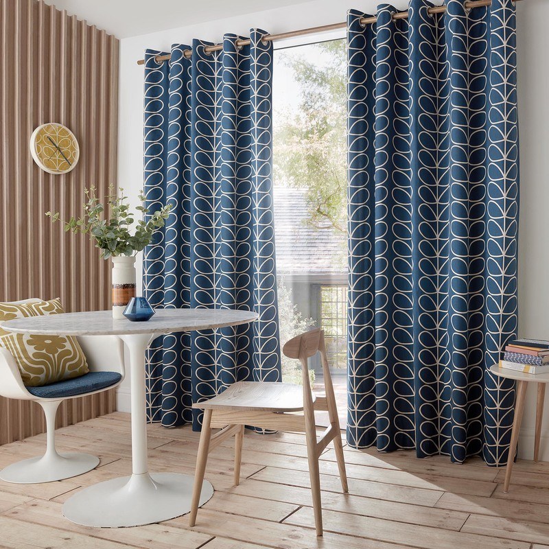 Orla Kiely Linear Stem Ready Made Eyelet Curtains Whale
