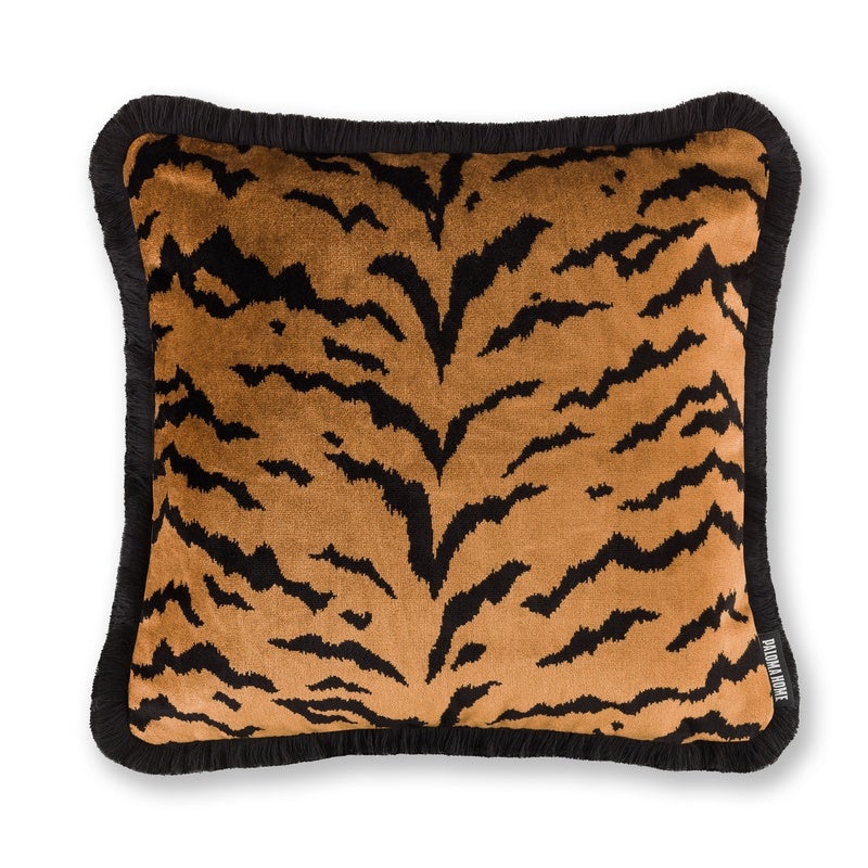 Paloma Home Luxe Velvet Tiger Filled Cushion 43cm x 43cm Gold