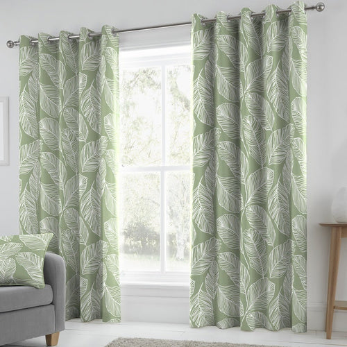 Fusion Matteo Ready Made Eyelet Curtains Green