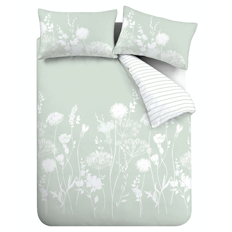Catherine Lansfield Meadowsweet Floral Duvet Cover Bedding Set Green