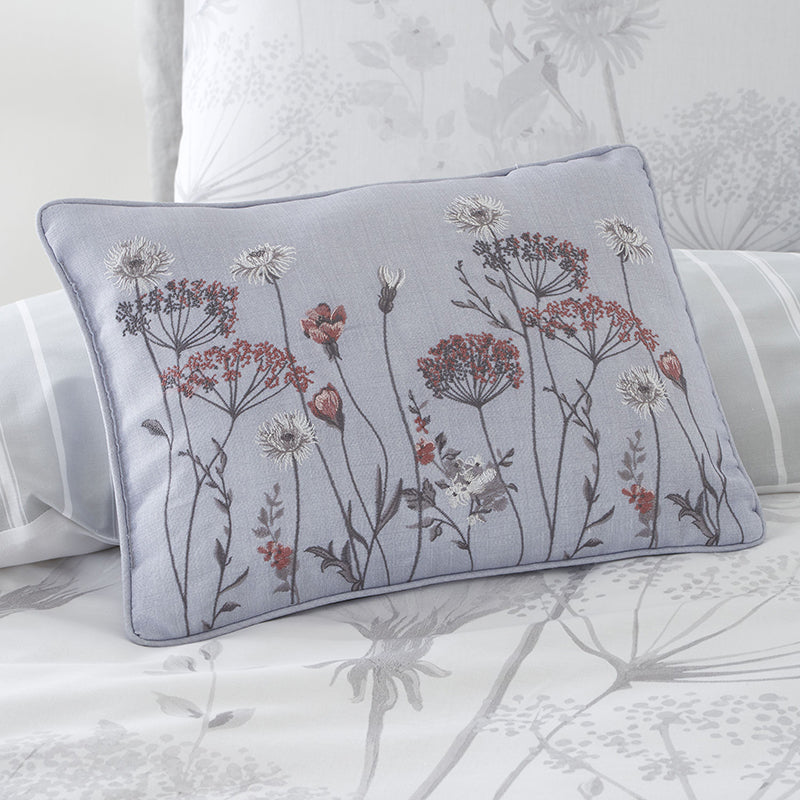 Catherine Lansfield Meadowsweet Floral Boudoir Filled Cushion 30cm x 40cm White Grey