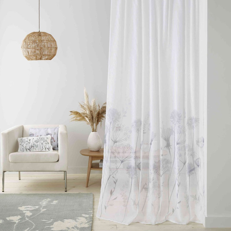 Catherine Lansfield Meadowsweet Floral Ready Made Single Voile Curtain White