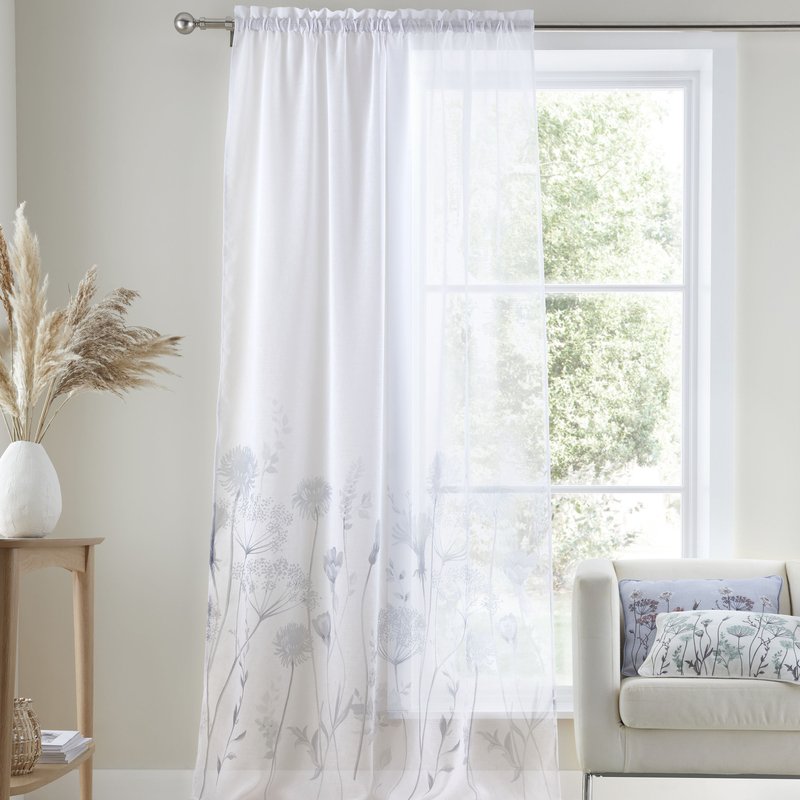 Catherine Lansfield Meadowsweet Floral Ready Made Single Voile Curtain White