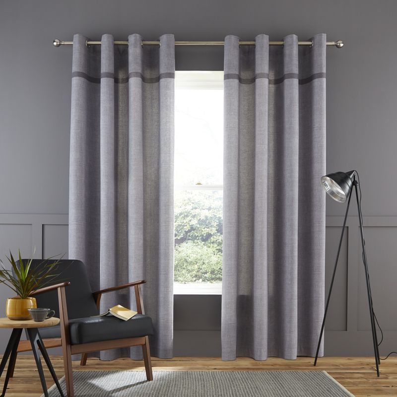 Catherine Lansfield Melville Woven Texture Ready Made Eyelet Curtains in  Grey, Cheap UK Delivery