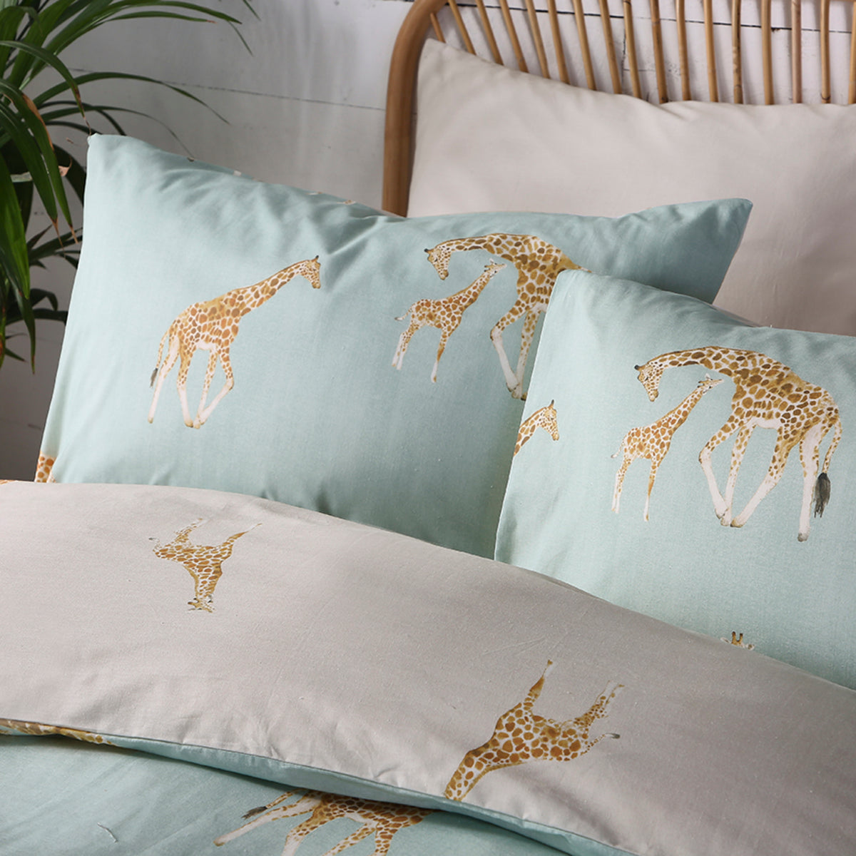 Fusion Milo Giraffe Duvet Cover Bedding Set Duckegg