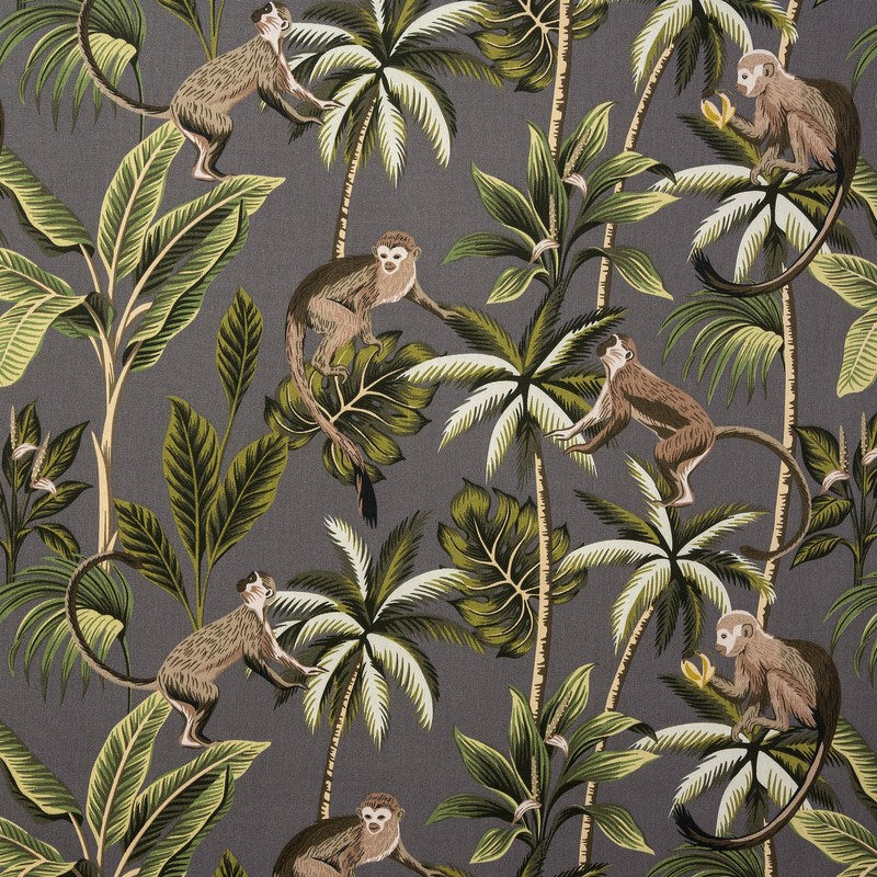 Monkey Curtain Fabric Grey