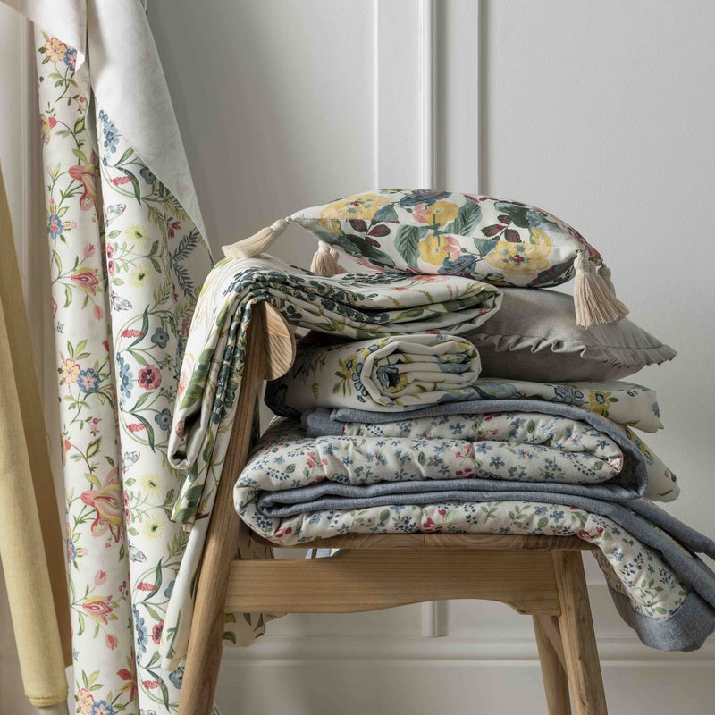 Clarke & Clarke Ornella Fabric Charcoal and Chartreuse