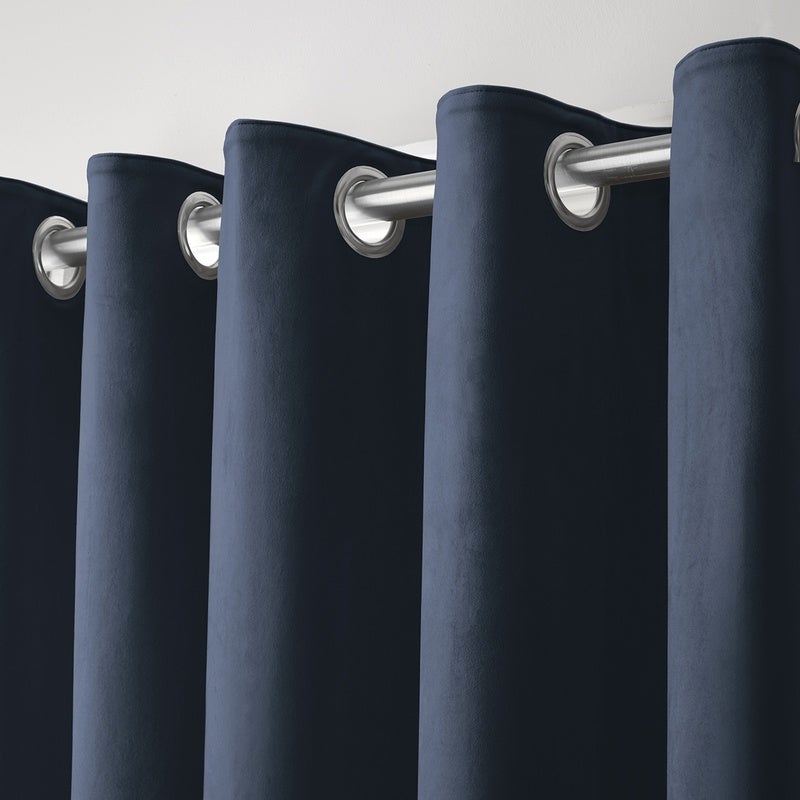 Laurence Llewelyn-Bowen Montrose Velvet Blackout Ready Made Eyelet Curtains Navy