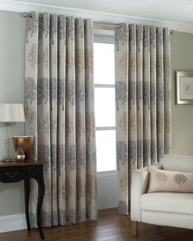 Paoletti Oakdale Lined Ready Made Eyelet Curtains Silver