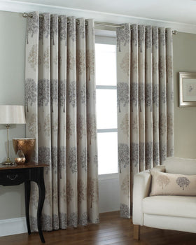 Paoletti Oakdale Lined Ready Made Eyelet Curtains Silver