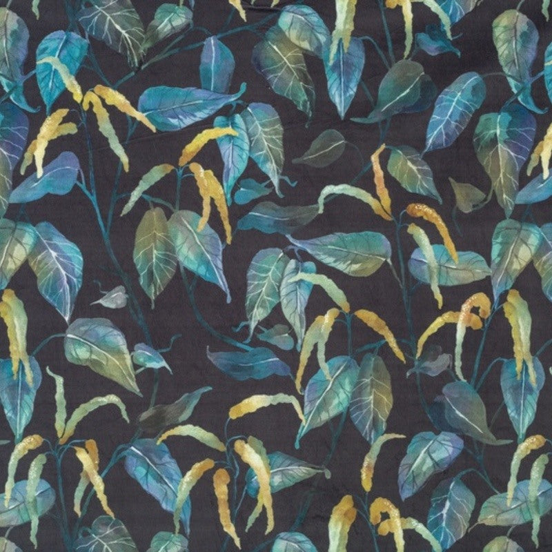 Linda Barker Octavias Tangle Velvet Fabric Ochre Blue Ochreblue