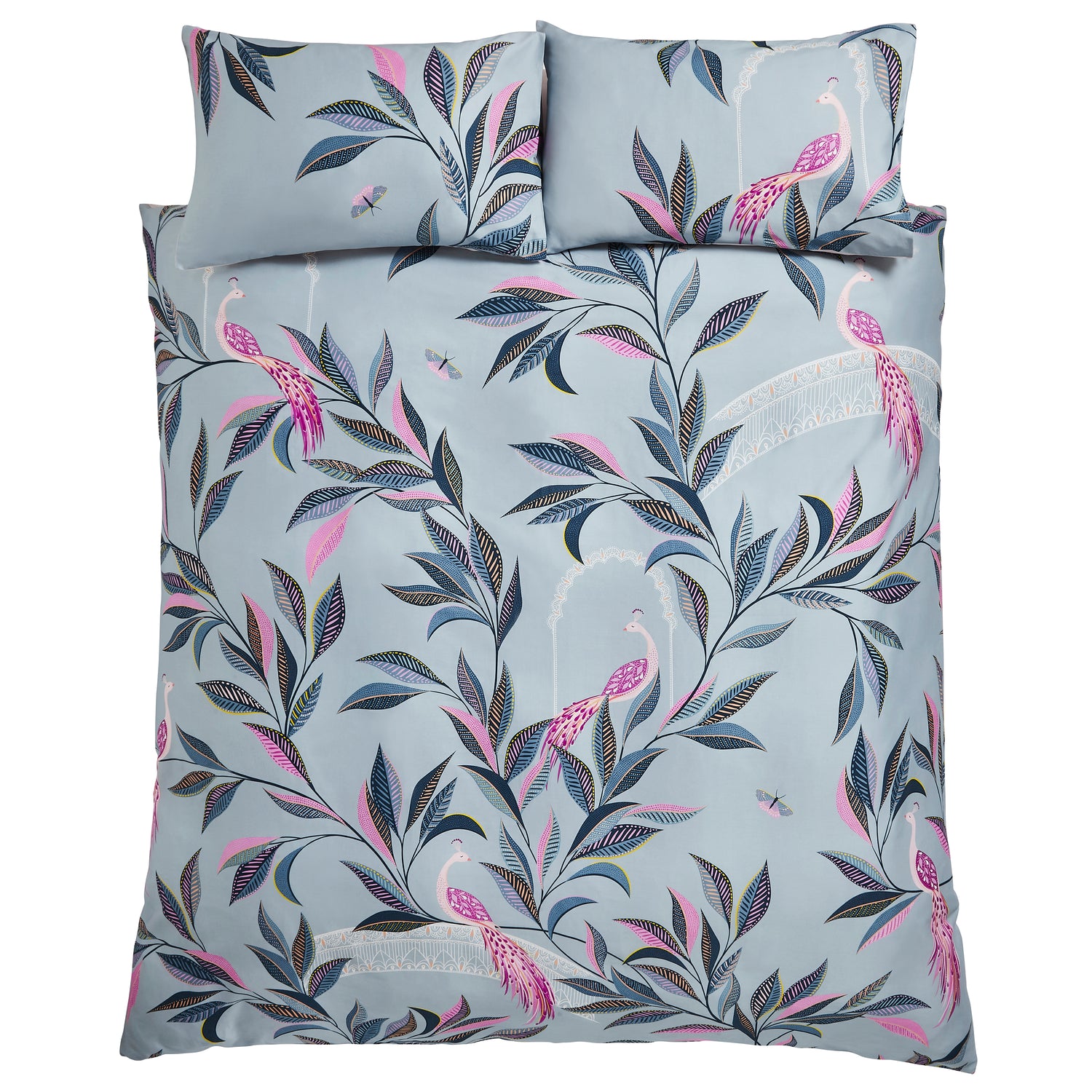 Sara Miller Ornamental Peacock Duvet Cover Bedding Set Dusky Blue