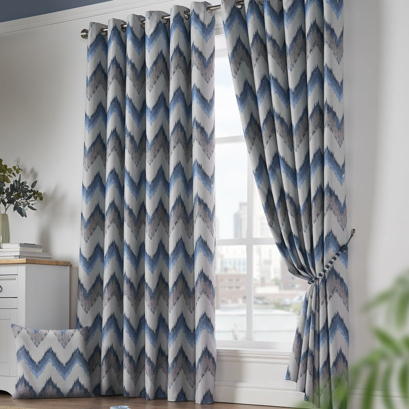 Oslo Ready Made Eyelet Blockout Curtains Blue