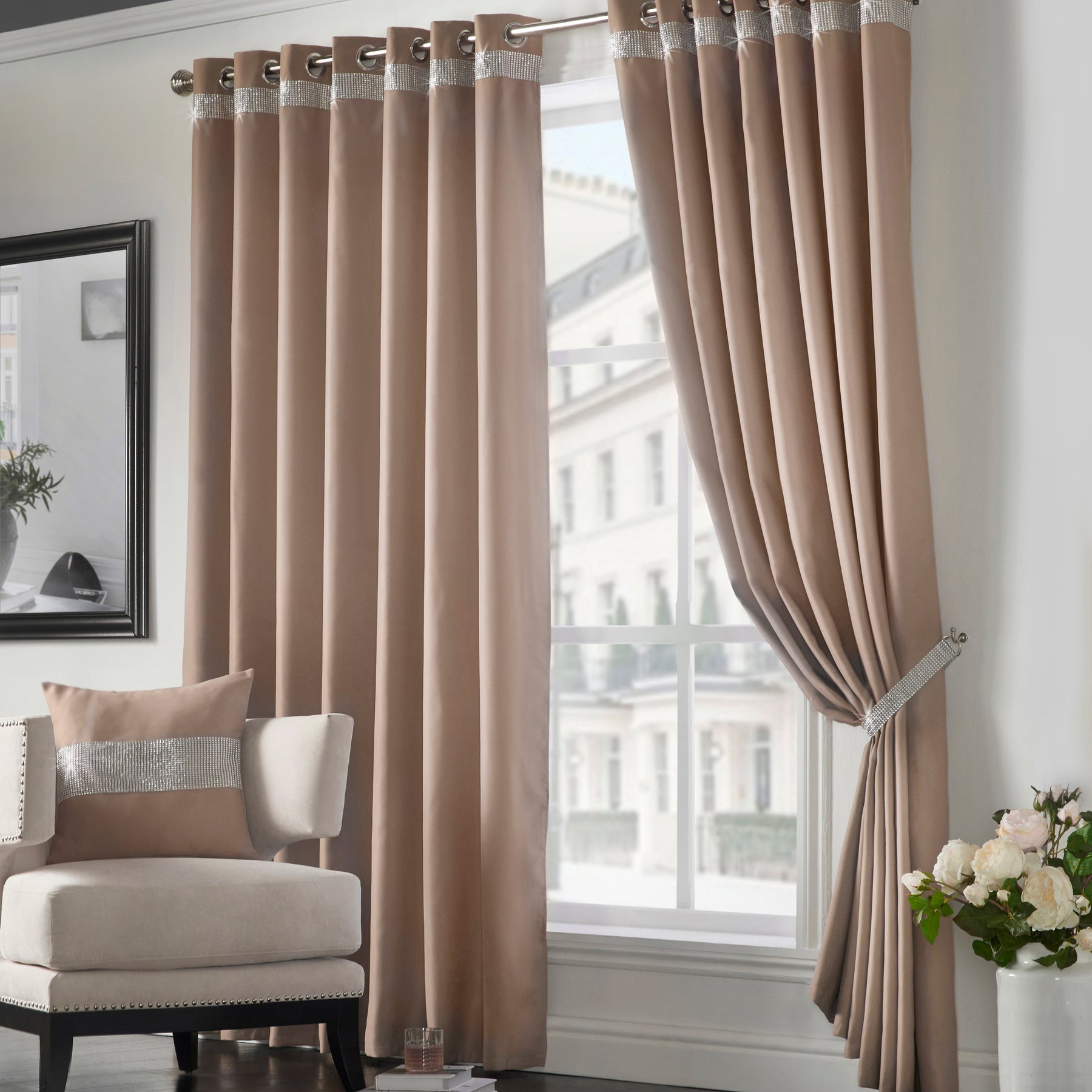 Palace Ready Made Eyelet Blockout Curtains Beige