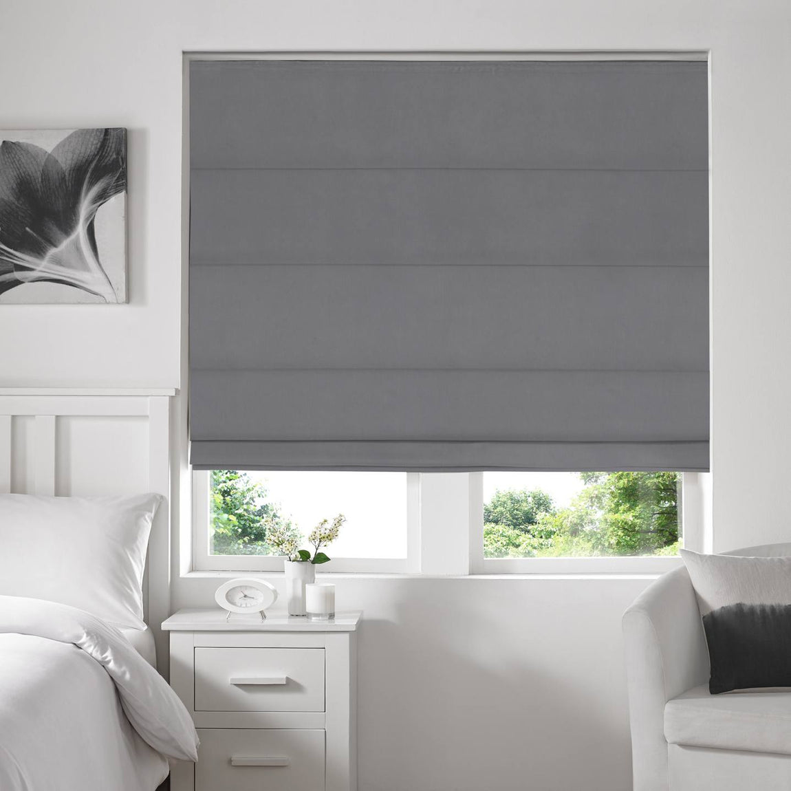 Cotton Panama Made to Measure Roman Blind Charcoal