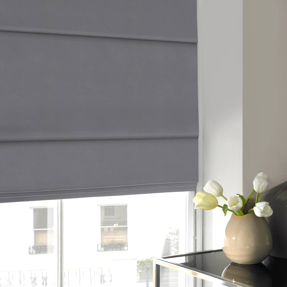 Cotton Panama Made to Measure Roman Blind Charcoal