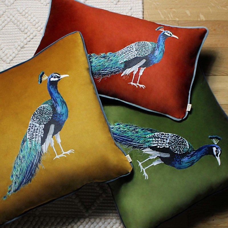 Evans Lichfield Peacock Filled Cushion 43cm x 43cm Olive