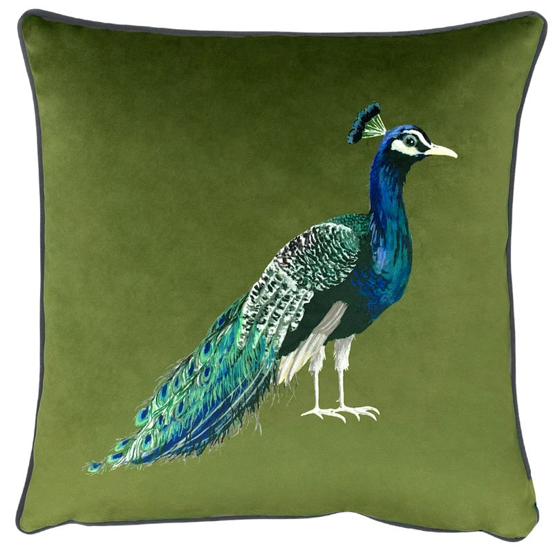Peacock Filled Cushion 43cm x 43cm Olive