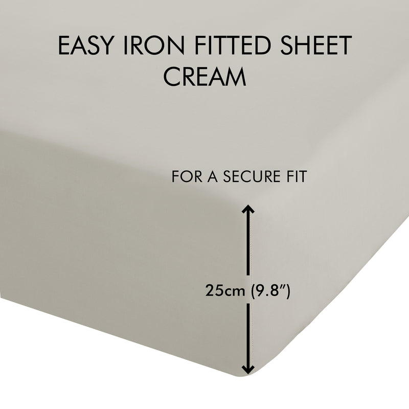 Catherine Lansfield Percale Polycotton Plain Dye Bed Linen Fitted Sheet Cream