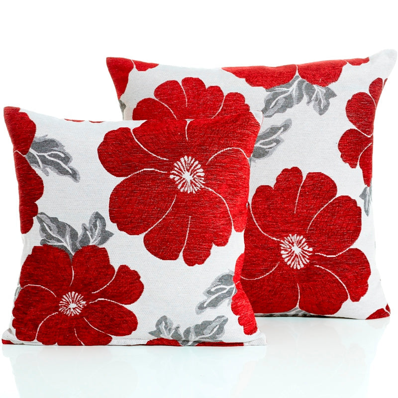 Poppy Chenille Filled Cushion Red