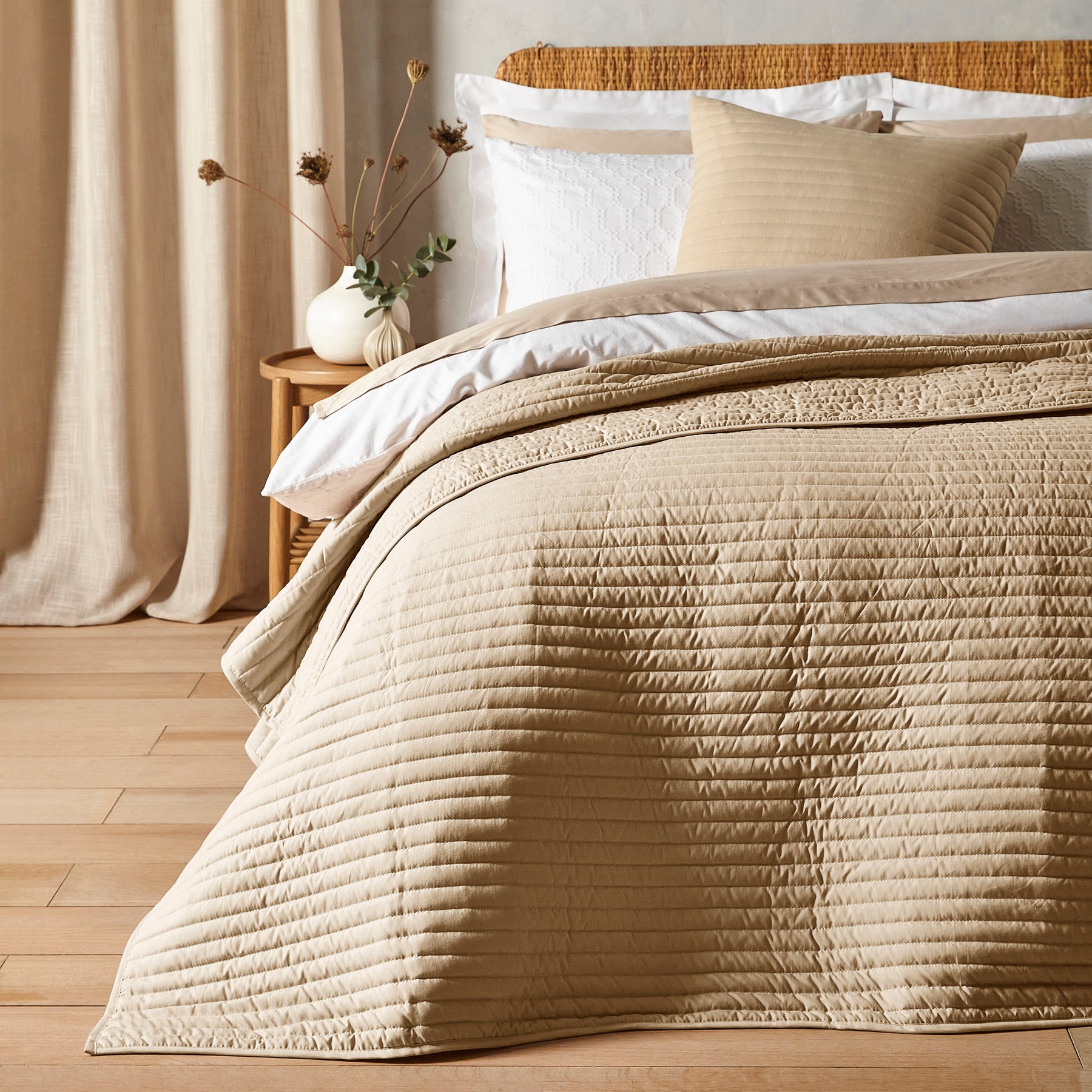 Bianca Quilted Lines 220cm x 220cm Bedspread Natural