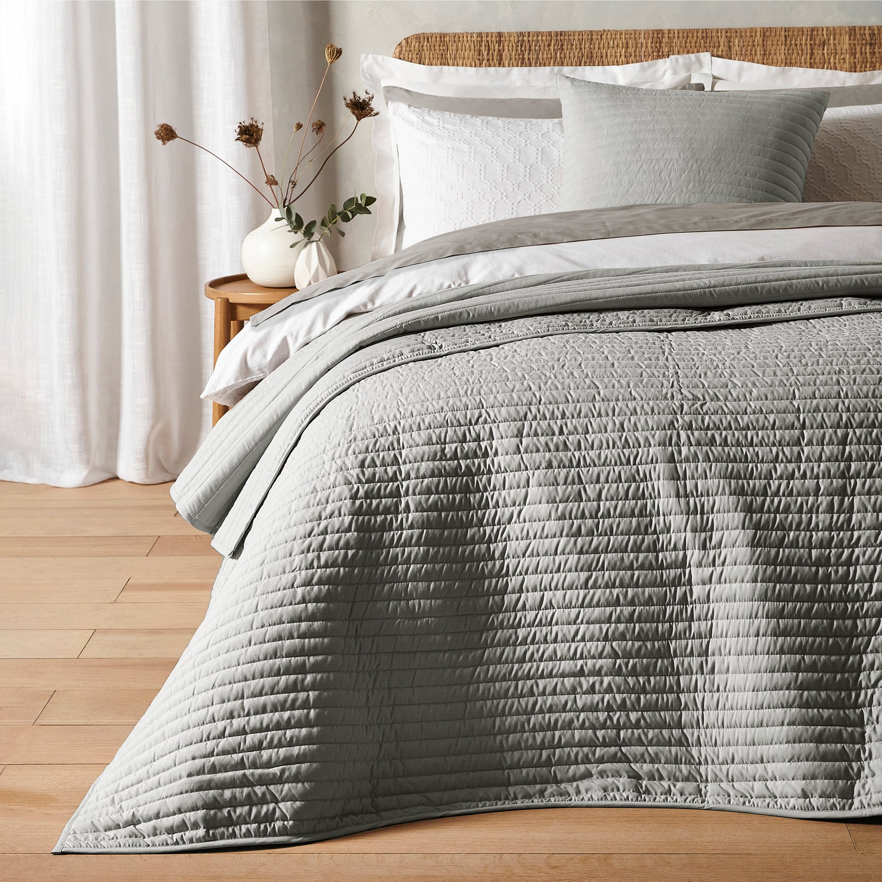 Bianca Quilted Lines 220cm x 230cm Bedspread Silver