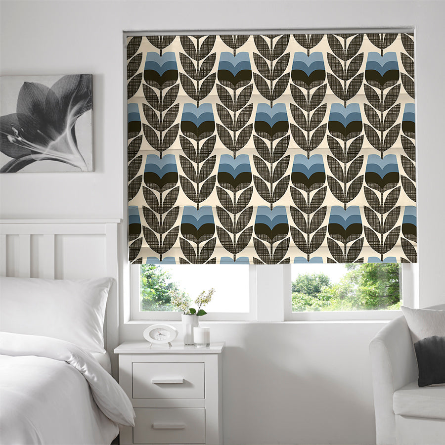 Orla Kiely Rose Bud Made to Measure Roman Blind Powder Blue