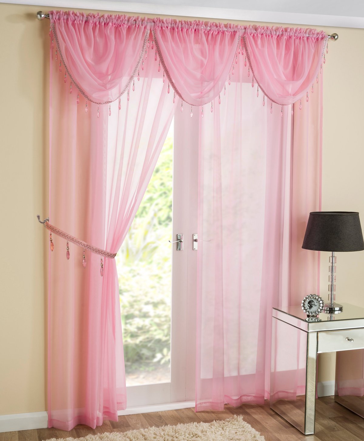 Crystal Ready Made Single Voile Curtain Pink
