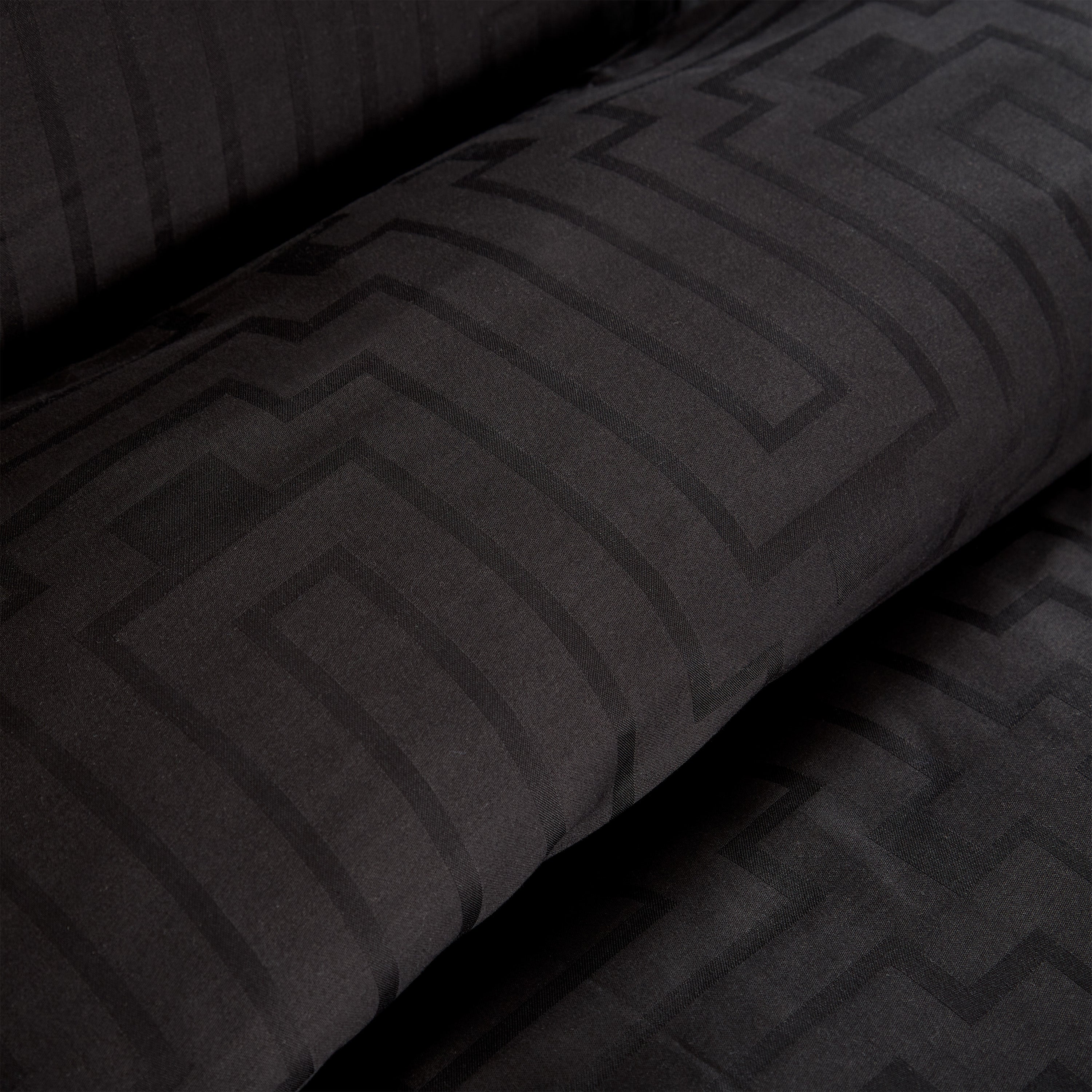Black Bianca Satin Geo Jacquard Duvet Cover Bedding Set Terrys