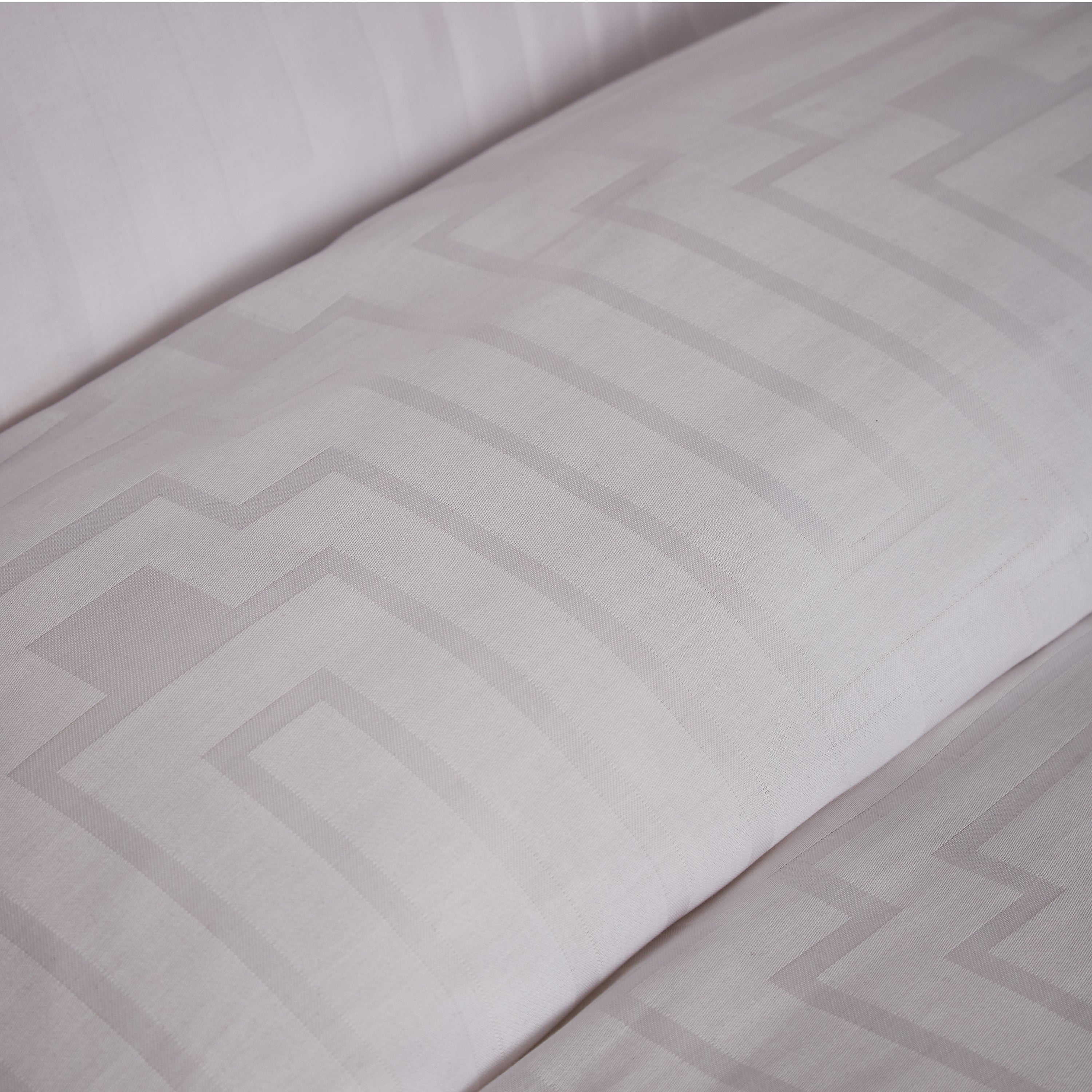 White Bianca Satin Geo Jacquard Duvet Cover Bedding Set Terrys