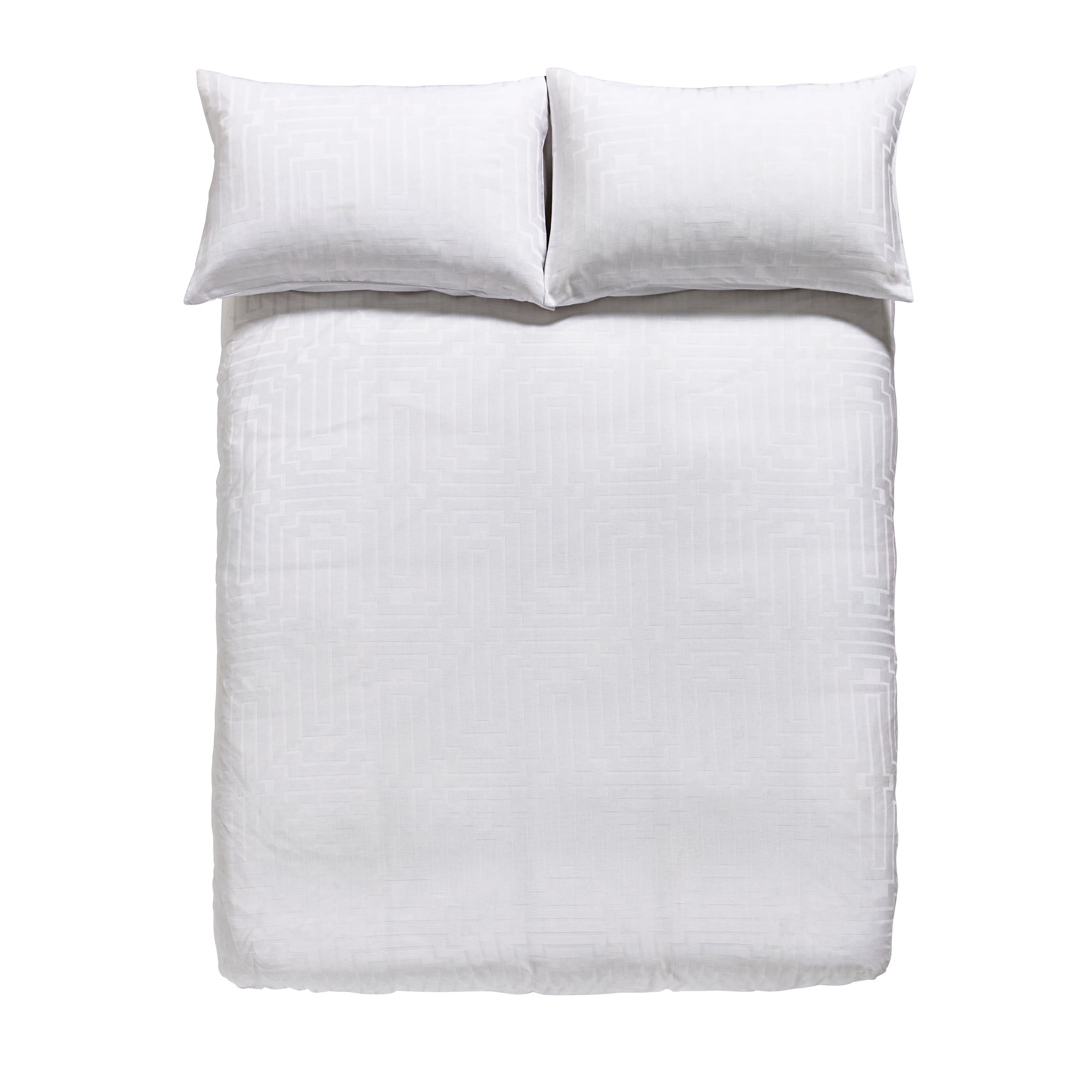 White Bianca Satin Geo Jacquard Duvet Cover Bedding Set Terrys