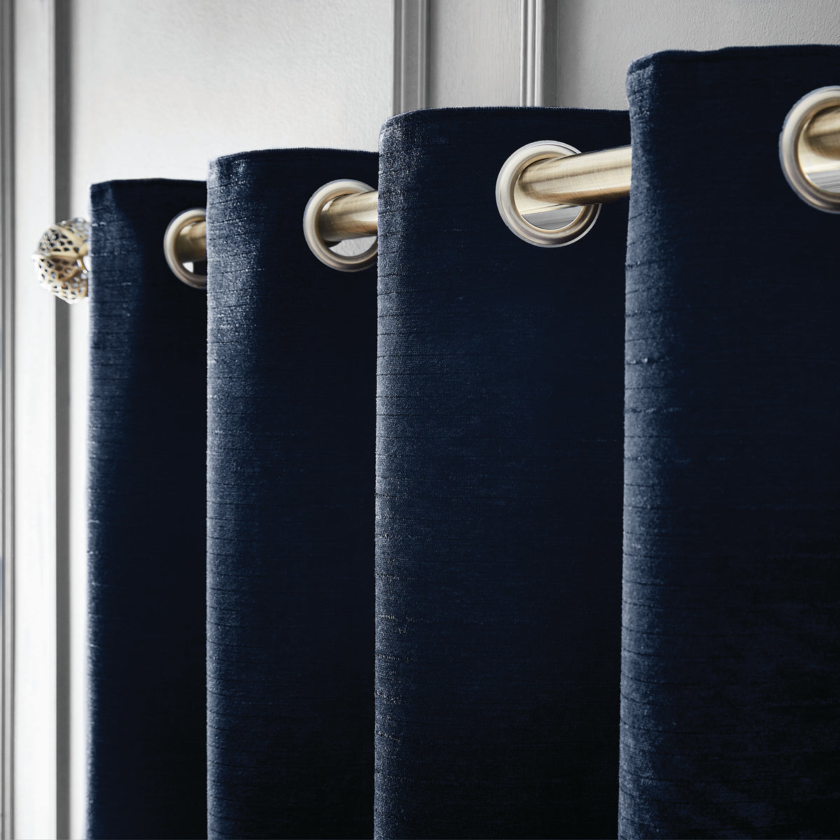 Hyperion Selene Luxury Chenille Weighted Ready Made Eyelet Curtains Deep Navy