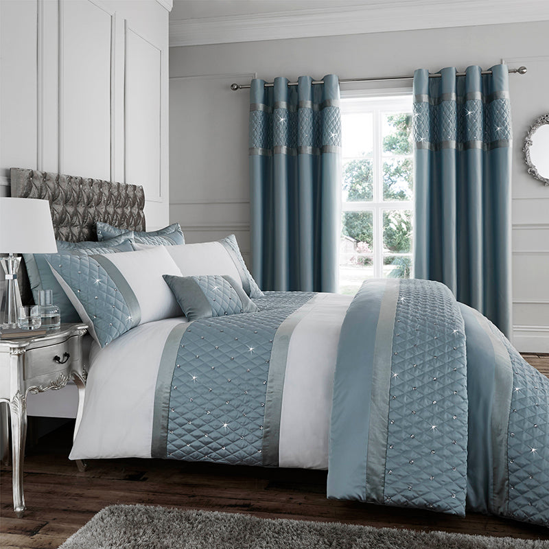 Catherine Lansfield Sequin Cluster Duvet Cover Bedding Set Duckegg