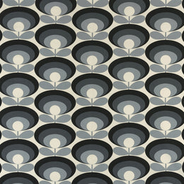 Orla Kiely - Seventies Flower Oval Fabric Cool Grey
