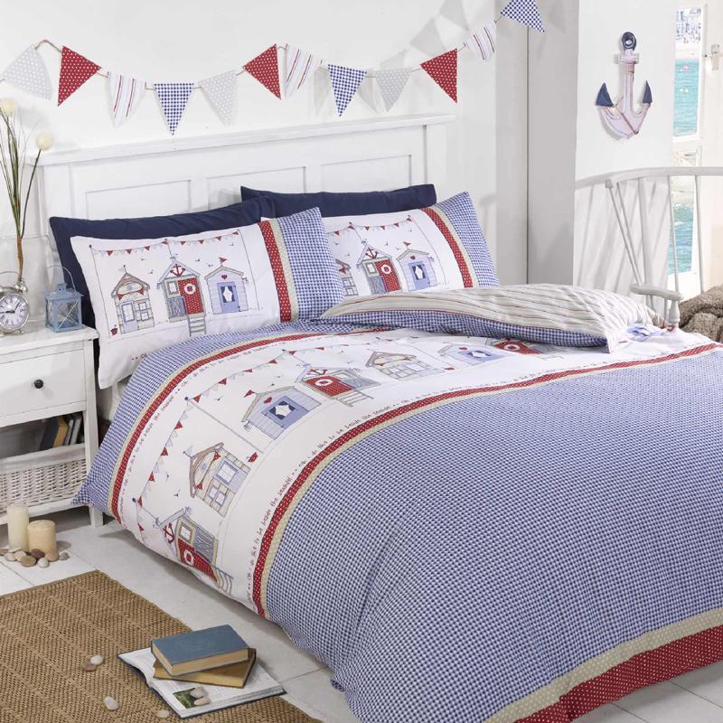 Beach Huts Duvet Cover Bedding Set Blue White