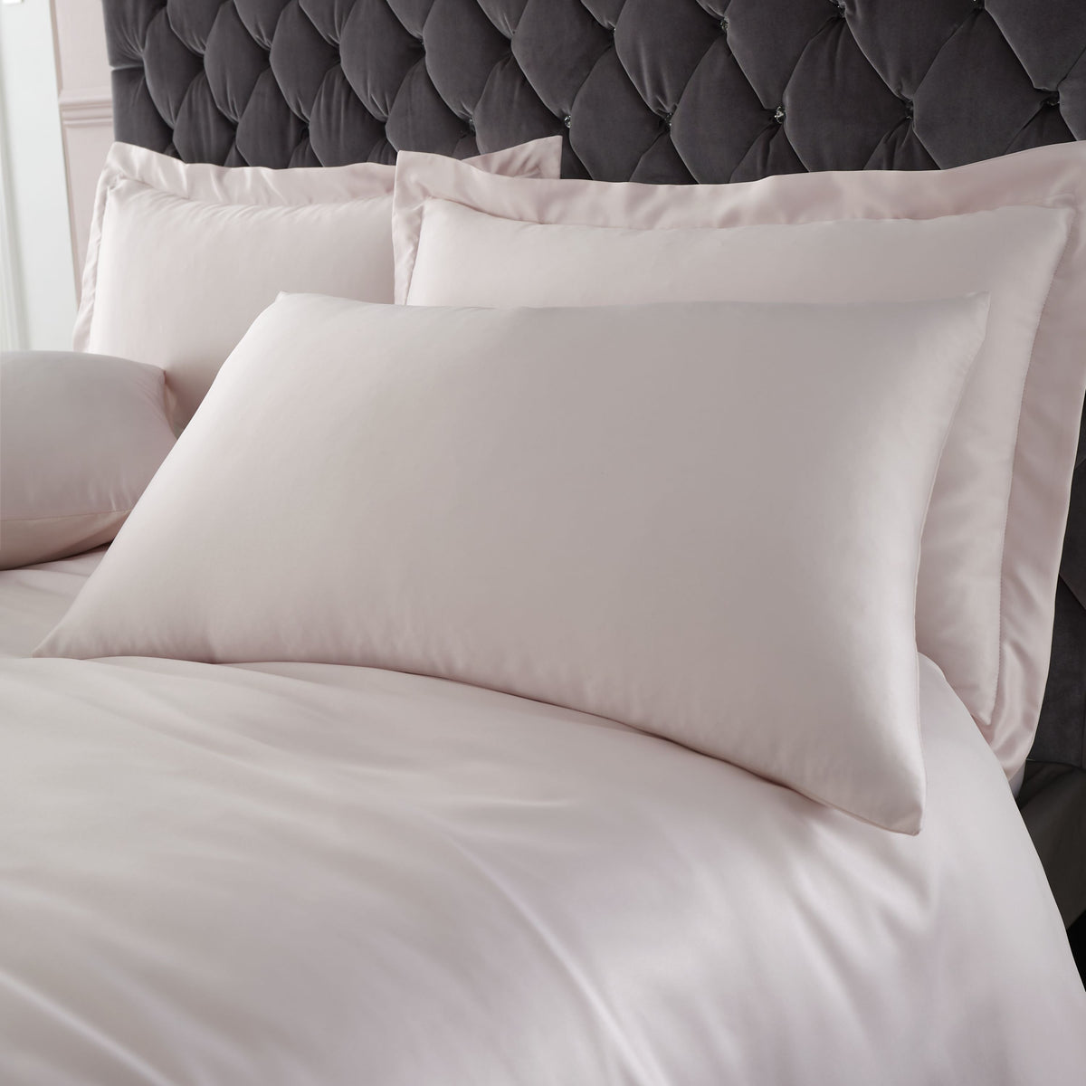 Catherine Lansfield Silky Soft Satin Duvet Cover Bedding Set Blush Pink