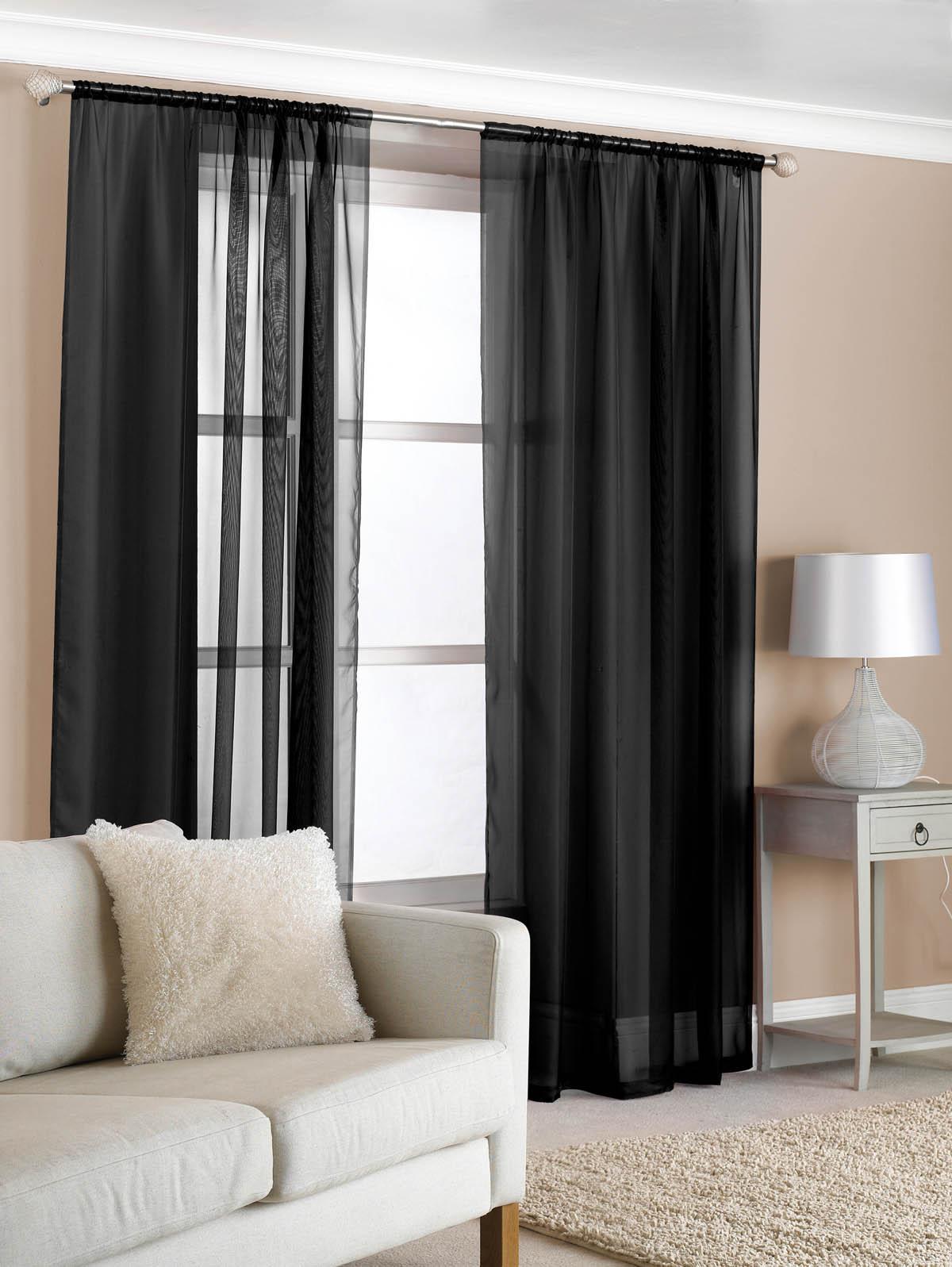 Slot Top (Pair) Ready Made Voile Curtains Black