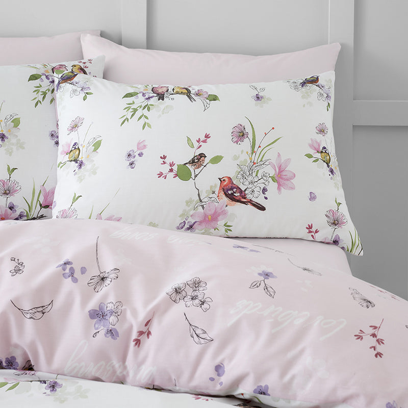 Catherine Lansfield Songbird Duvet Cover Bedding Set Pink