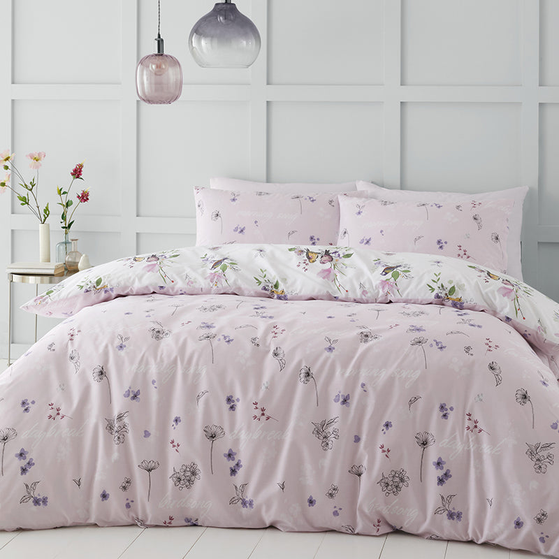 Catherine Lansfield Songbird Duvet Cover Bedding Set Pink