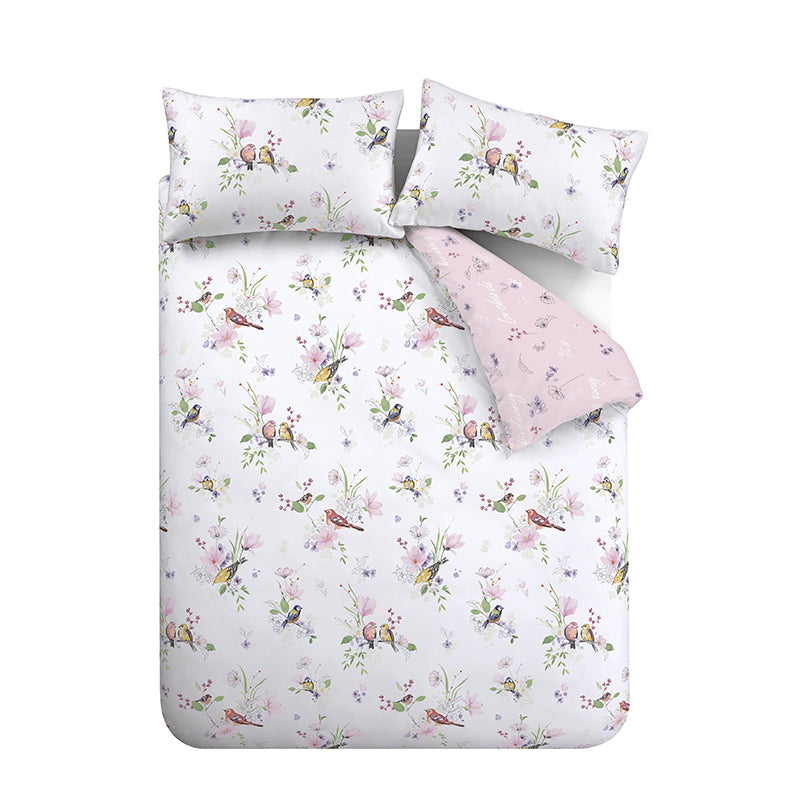 Catherine Lansfield Songbird Duvet Cover Bedding Set Pink