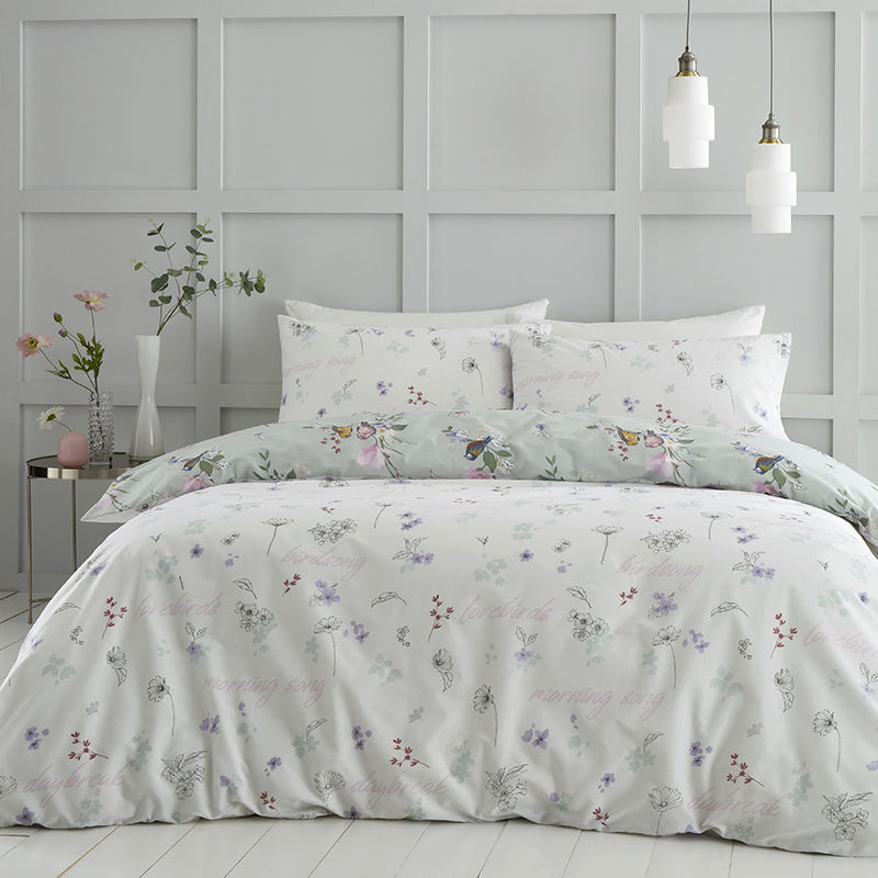 Catherine Lansfield Songbird Duvet Cover Bedding Set Sage