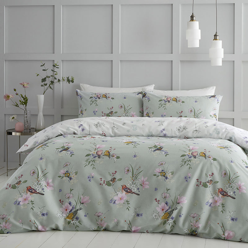 Catherine Lansfield Songbird Duvet Cover Bedding Set Sage