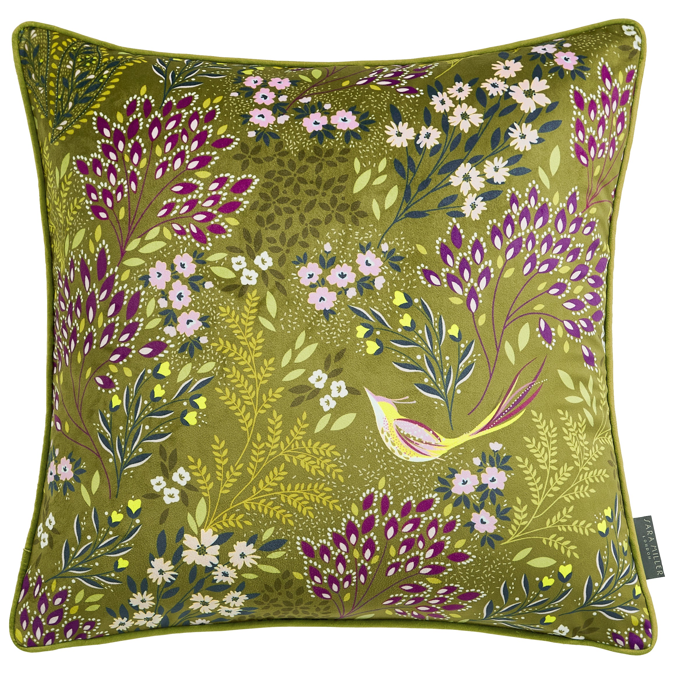 Olive Green Sara Miller Songbird 50cm x 50cm Filled Cushion Terrys
