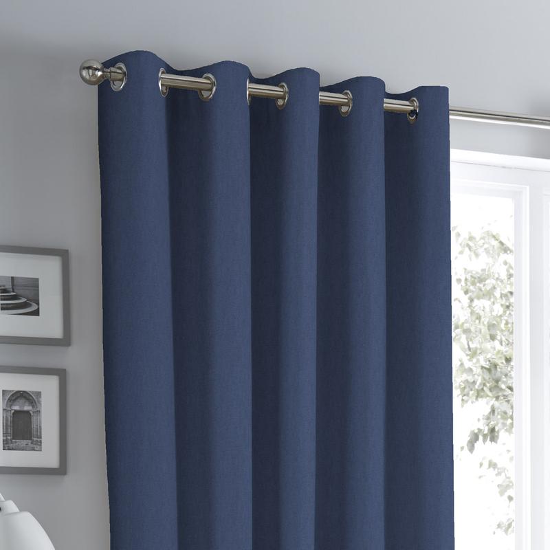 Fusion Sorbonne Lined Ready Made Eyelet Curtains Navy