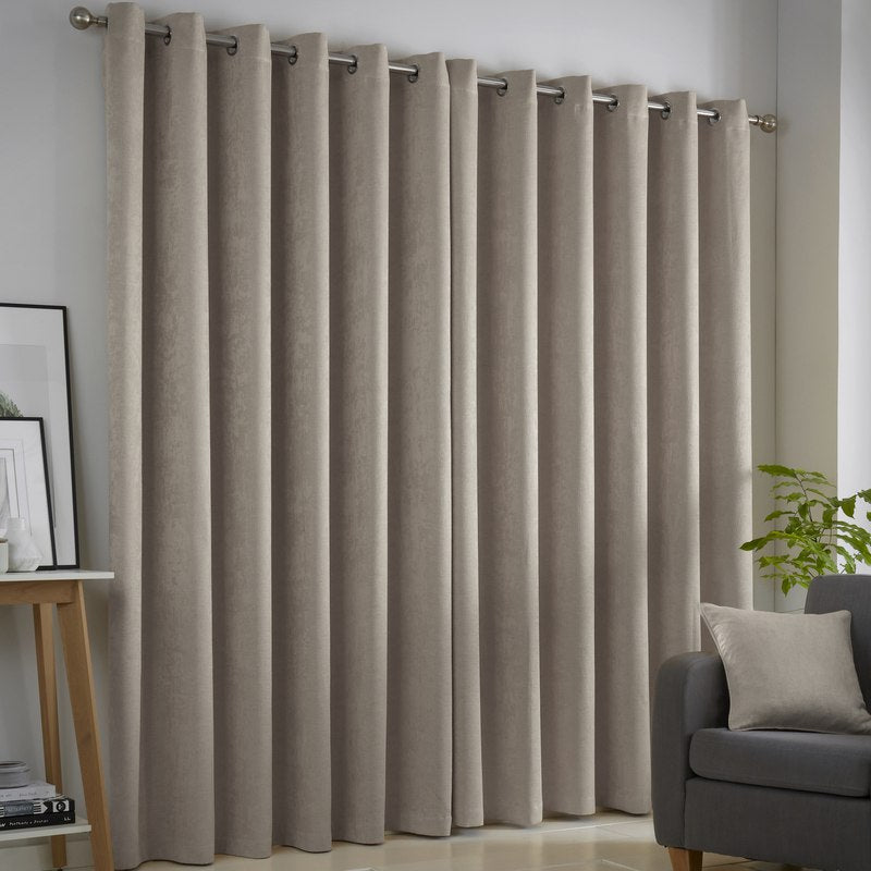 Fusion Strata Woven Dimout Ready Made Eyelet Curtains Natural