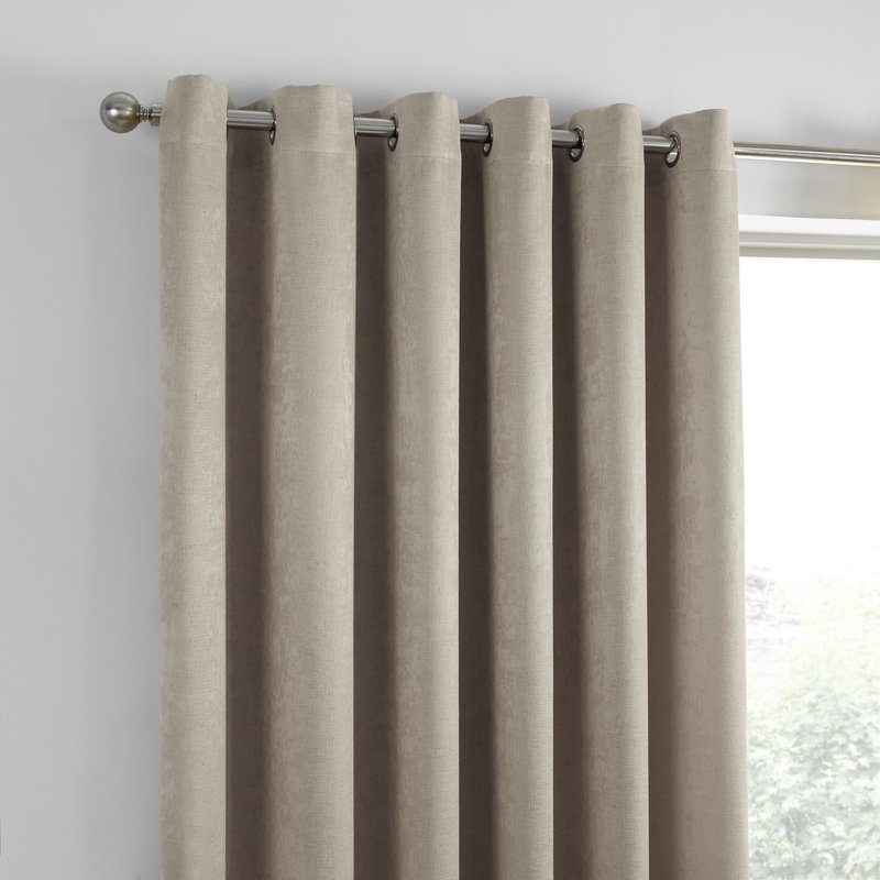 Fusion Strata Woven Dimout Ready Made Eyelet Curtains Natural