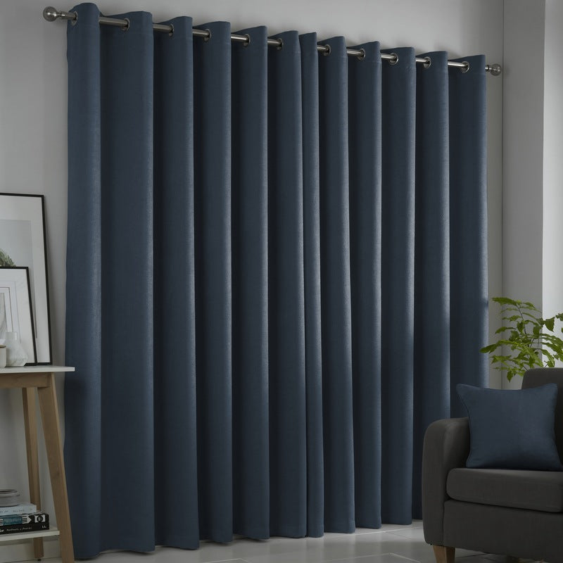 Fusion Strata Woven Dimout Ready Made Eyelet Curtains Navy