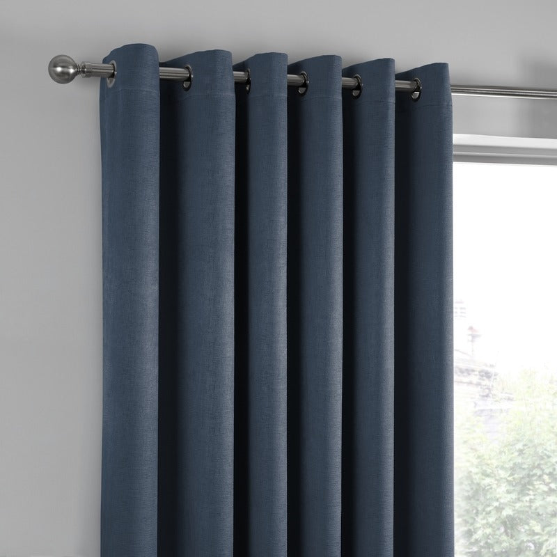 Fusion Strata Woven Dimout Ready Made Eyelet Curtains Navy