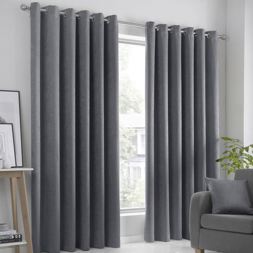 Fusion Strata Woven Dimout Ready Made Eyelet Curtains Charcoal