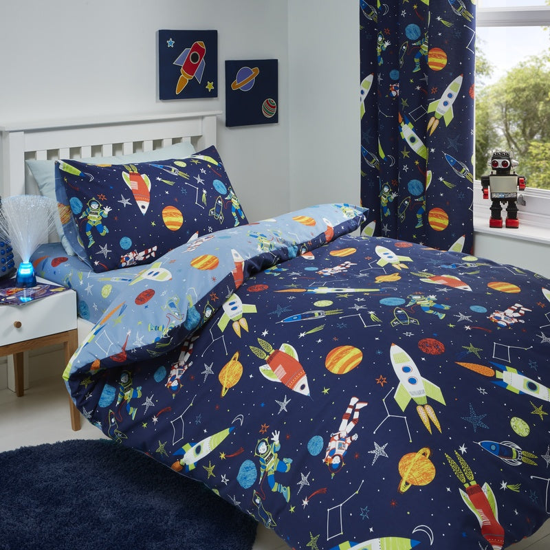 Supersonic Ready Made Lined Curtains Blue